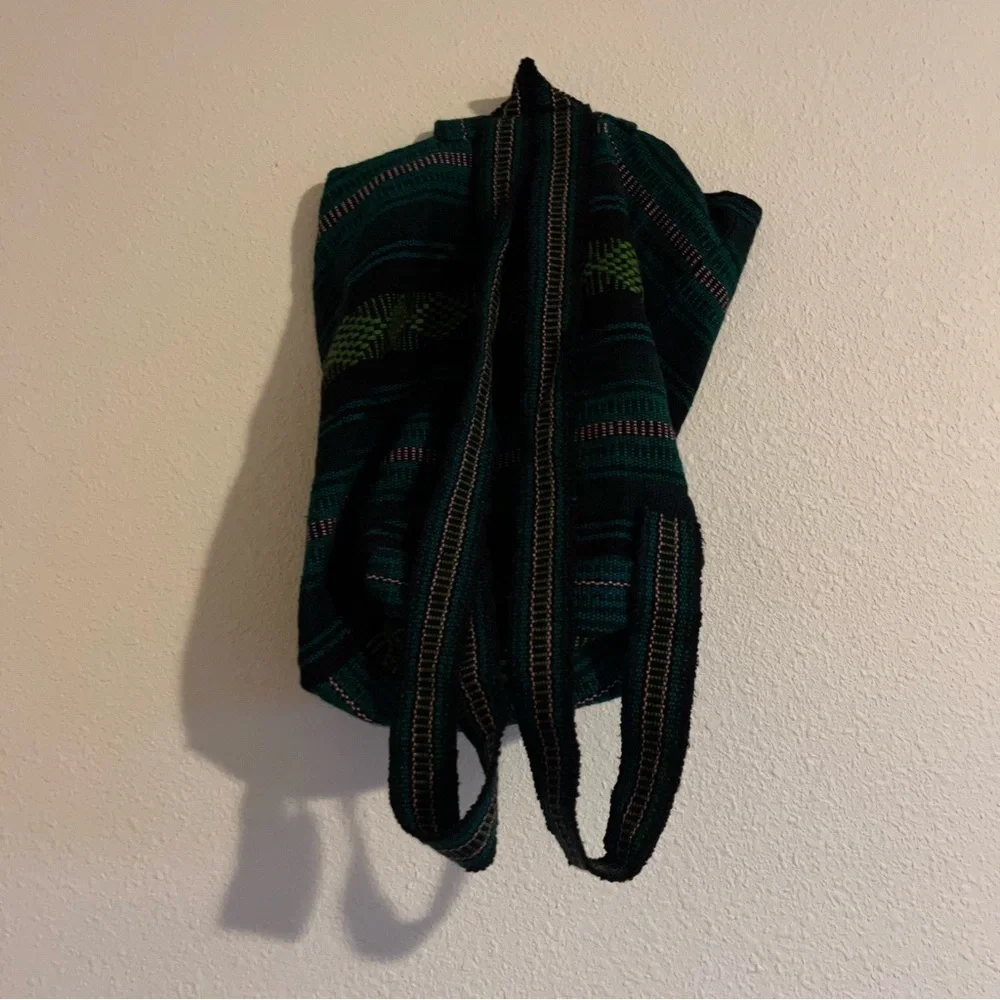 Hispanic / Latin American Green Plaid Print Knit Canvas Backpack